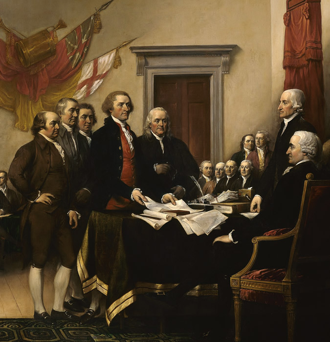 Robert R Livingston is in the middle of the ‘Committee of Five’ standing men – behind Franklin and Jefferson – depicted in John Trumbull’s famous painting Declaration of Independence.