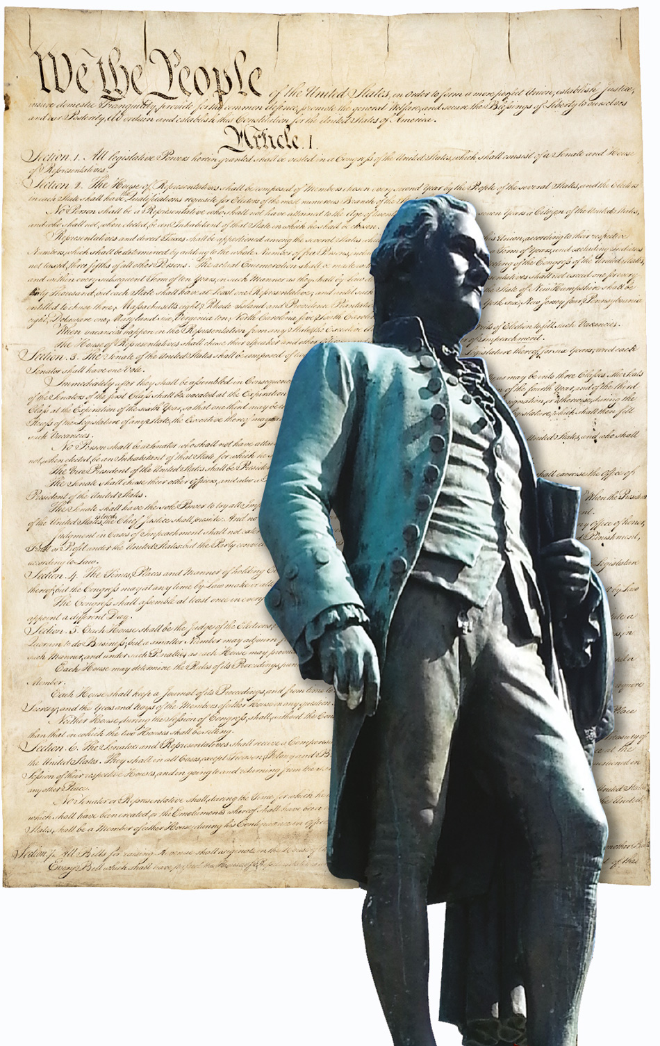 The original handwritten Constitution and statue of Alexander Hamilton in Paterson, New Jersey