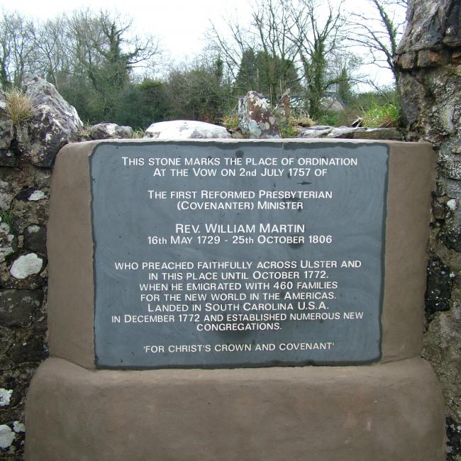 The Vow – Memorial to Rev James Martin at the Vow graveyard, County Antrim Northern Ireland.