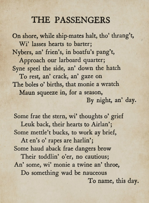 James Orr’s poem ‘The Passengers’ is an account of emigration from Antrim to America, in Ulster-Scots. He was from Ballycarry and would have known the wider Jackson family.