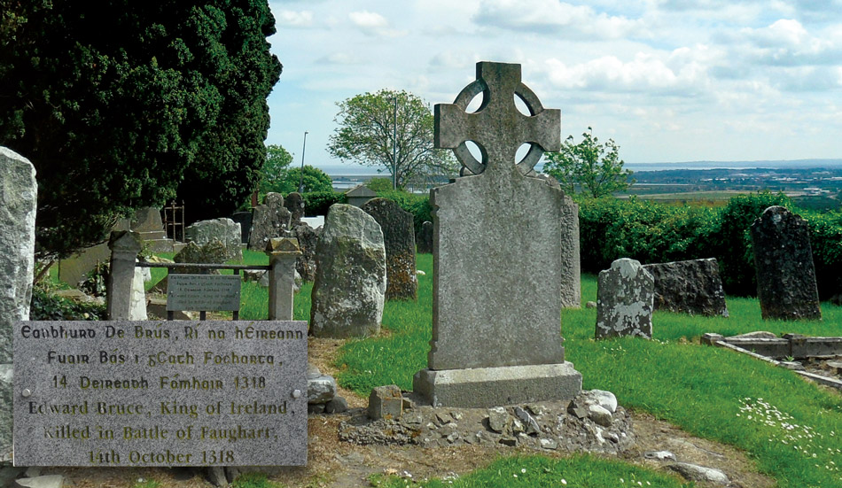 The flat stone on the reputed grave of Edward Bruce at the Hill of Faughart, County Louth.