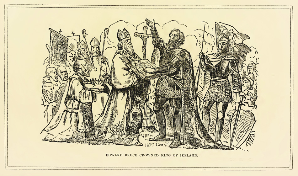 Illustration of Edward Bruce being crowned, published in The Story of Ireland; a Narrative of Irish History by A.M. Sullivan (1883 edition)
