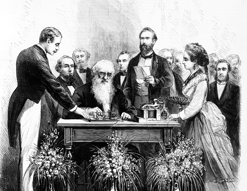 Samuel Morse giving a demonstration in New York, 1871