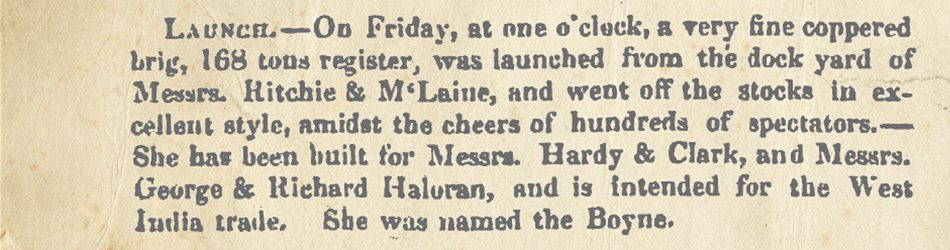 The Belfast Newsletter report of the launch of the Boyne.