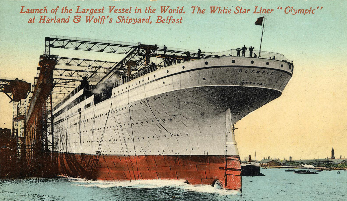 A postcard celebrating the launch of Olympic on 20 October 1910, then the world’s largest ship