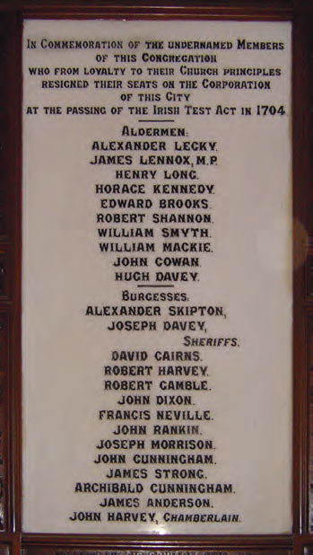 Test Acts Commemorative plaque, First Derry Presbyterian Church, Londonderry