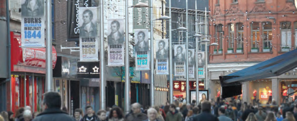 City centre banners marking four key dates in Belfast’s connections with the Bard