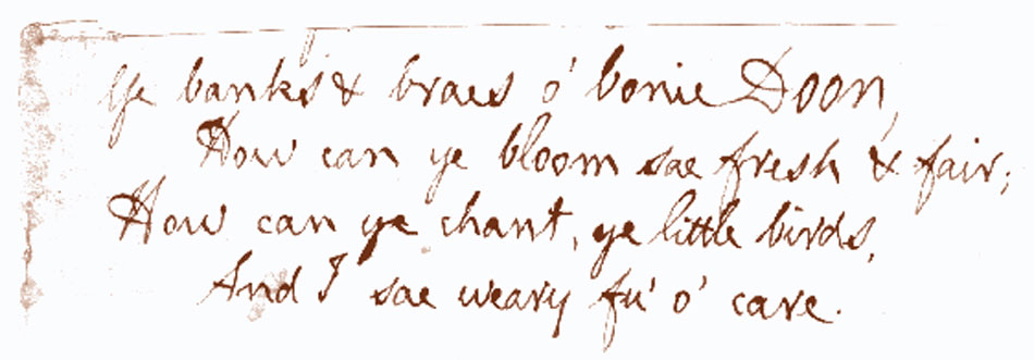 Robert Burns’ manuscript for ‘Ye Banks and Braes o’ Bonie Doon’