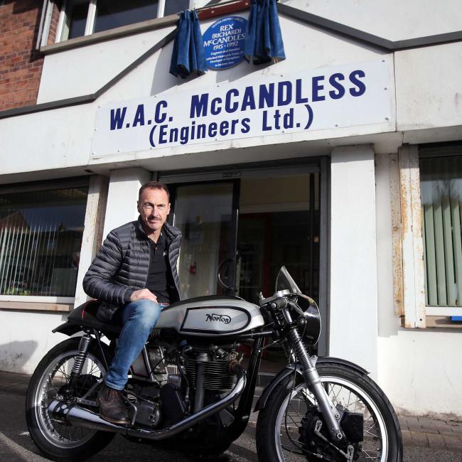 Motorcycle racer Jeremy McWilliams unveiled the plaque at Rex’s family business.