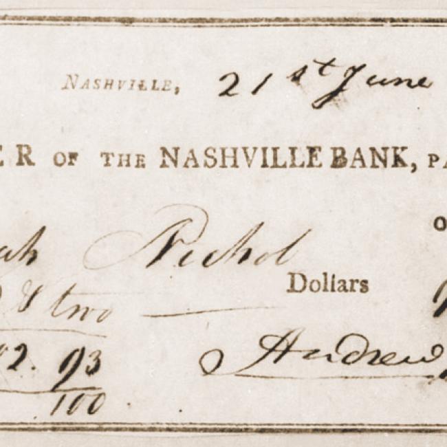 A cheque from Andrew Jackson to Josiah Nichol, 1814. Courtesy Library of Congress.