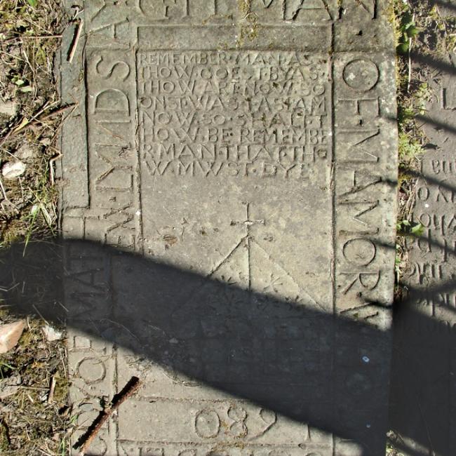 One of the oldest gravestones in the churchyard at Taughboyne showing the townland name ‘Mamor’ (Maymore)
